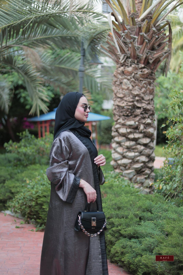 RAFÉ Reem — grey trench abaya, full length