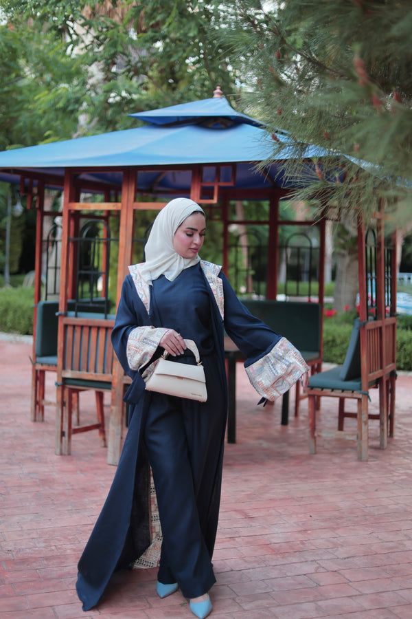 RAFÉ Linen 01 Navy, navy linen embroidered abaya, full length