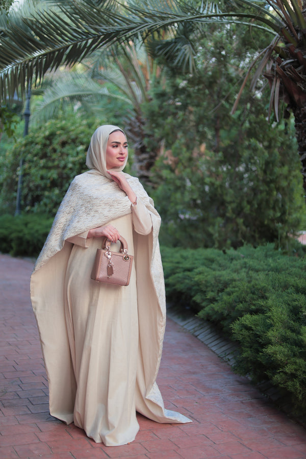 RAFÉ Occasion 01 Pearl, cream textured abaya, full length